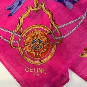 Celine Fuchsia Silk Scarf with Gold Medallion Print